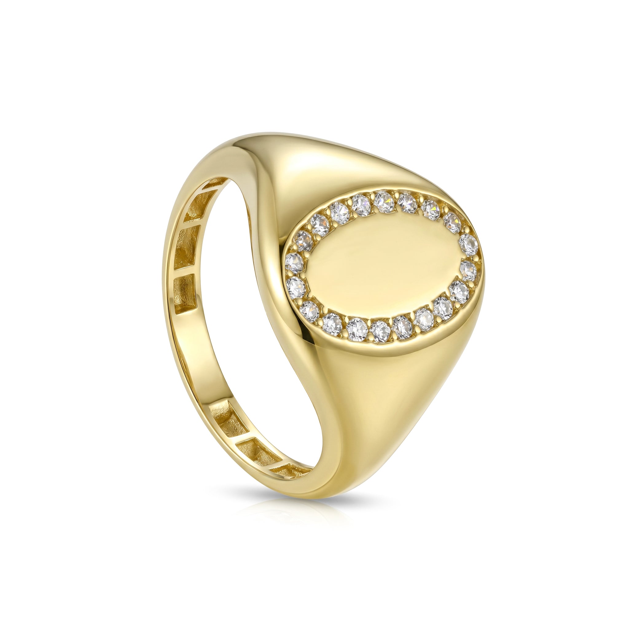 18K Gold Classic Oval -Halo Pinky Ring