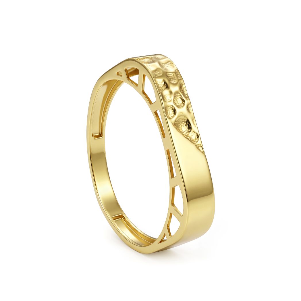 18K Partial Hammered Texture Band
