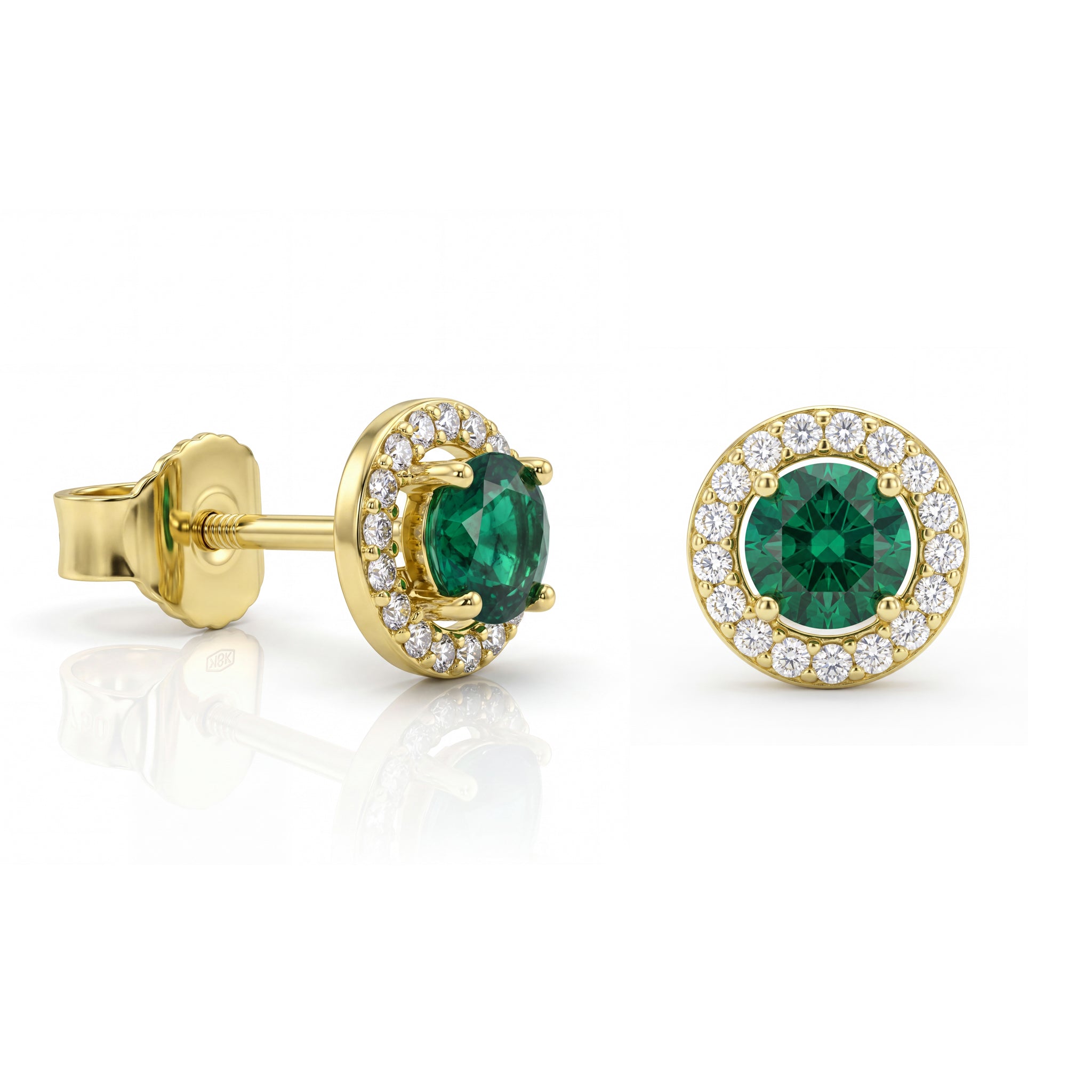 18K Gold Emerald Stud Earrings
