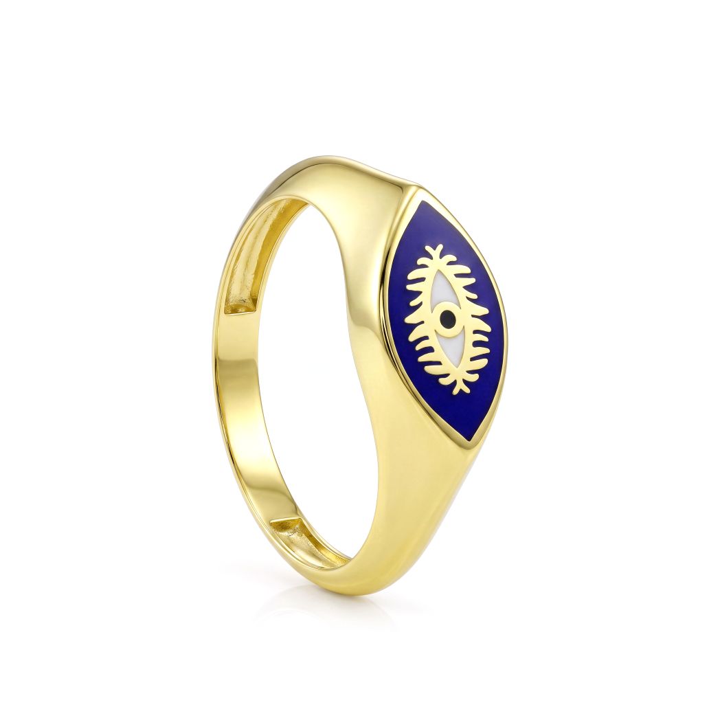 18K Gold Enamel Evil Eye Ring