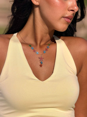 18K Colorful Gold Lariat Necklace