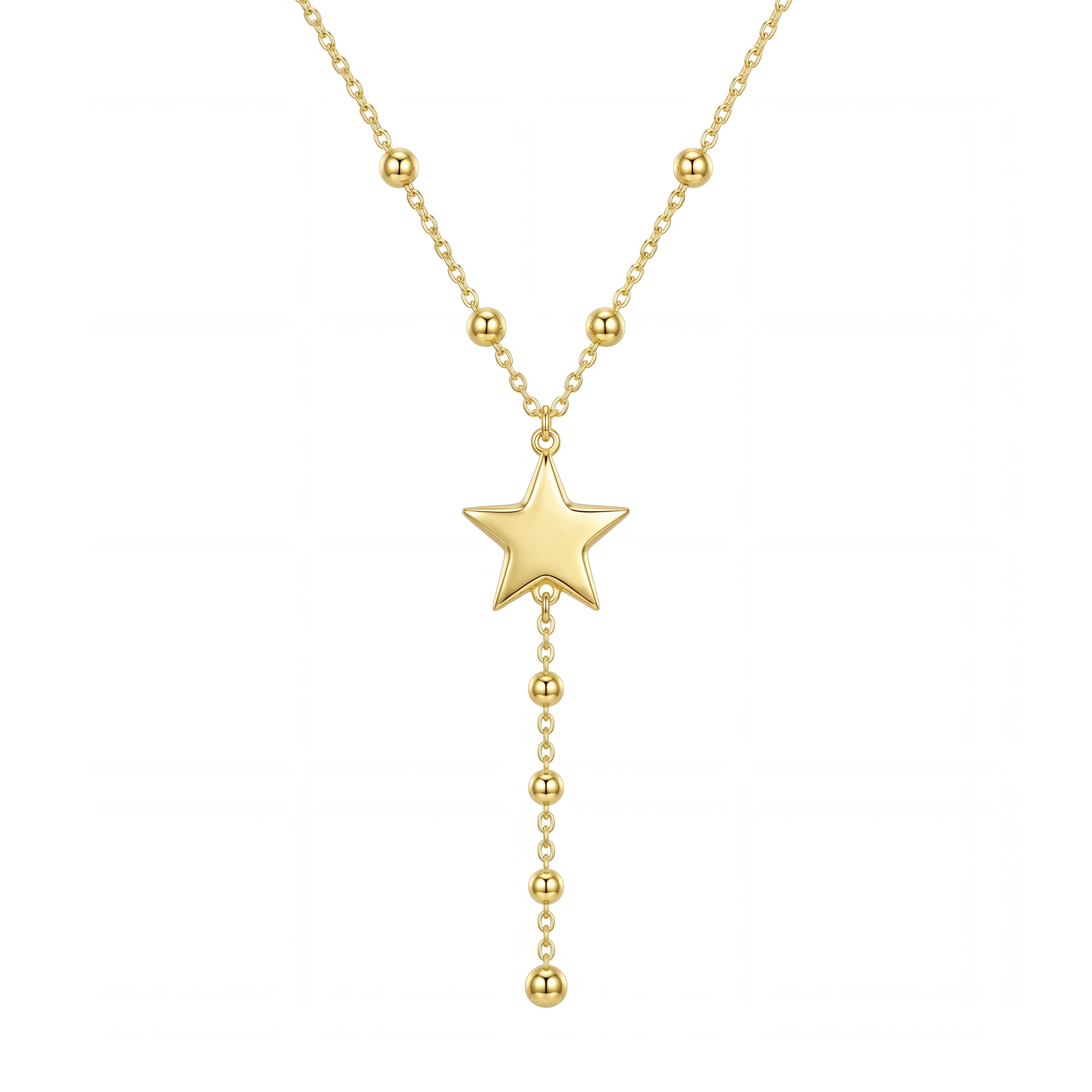 18K Gold Star Station Lariat Necklace