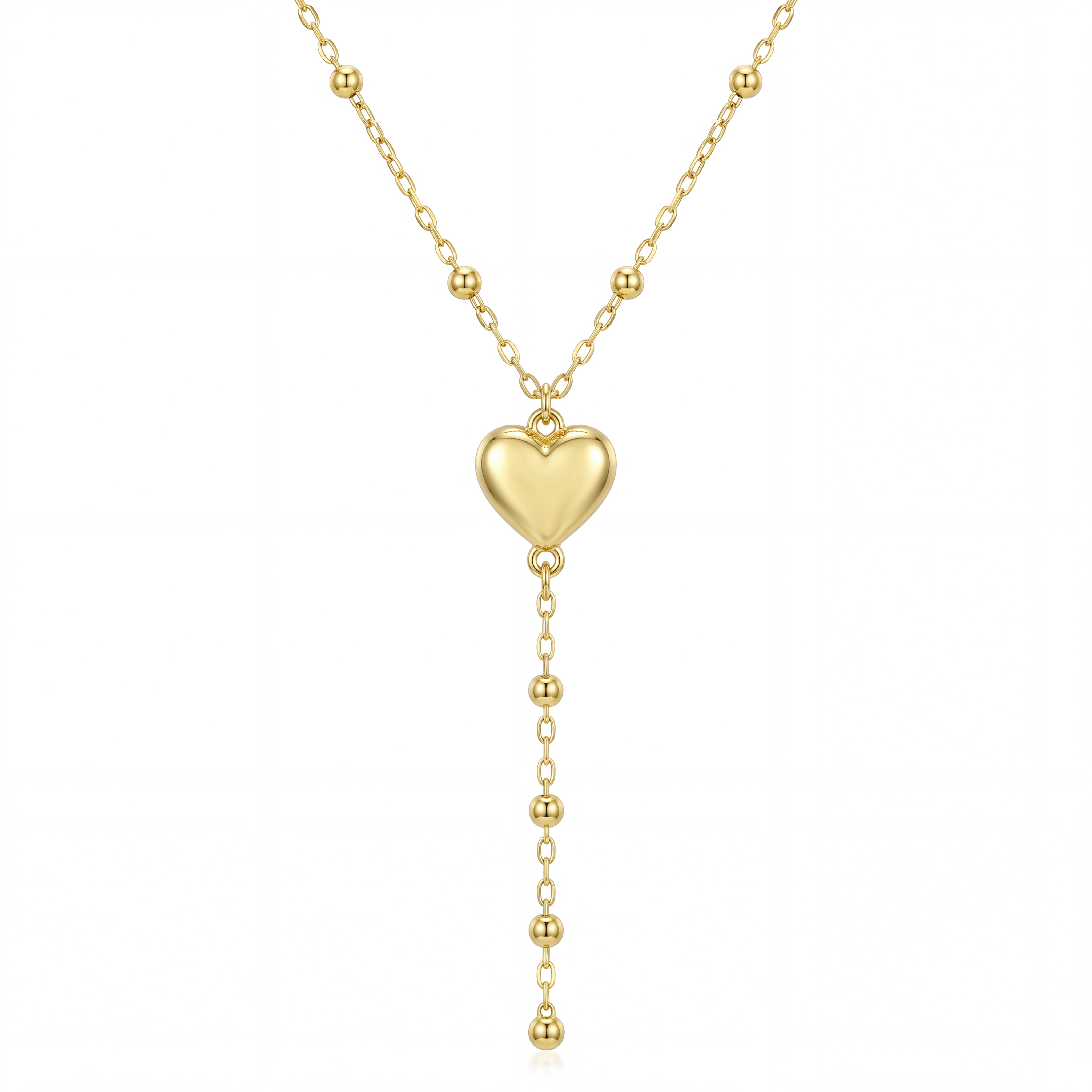 18K Gold Heart Station Lariat Necklace