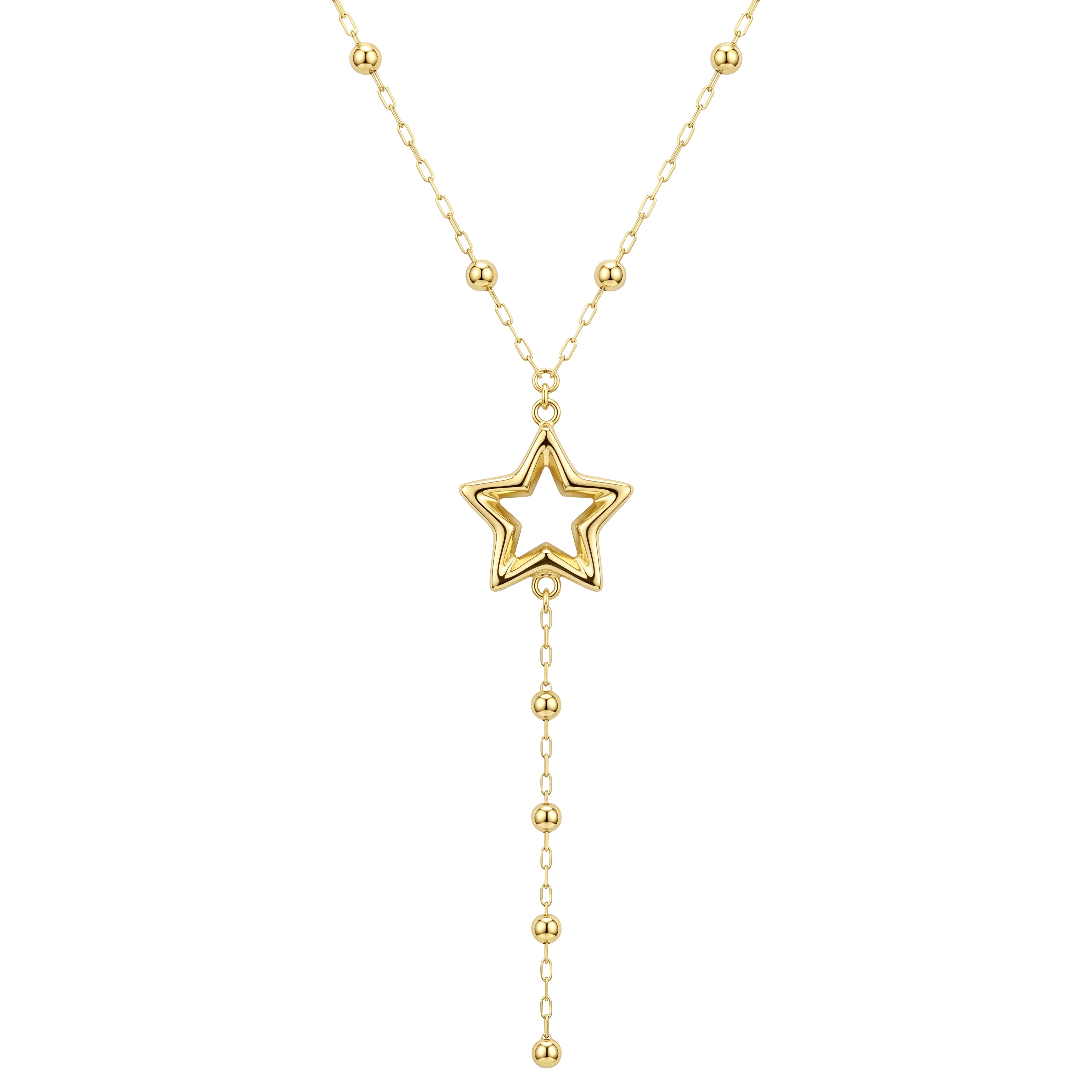 18K Gold Star Station Lariat Necklace