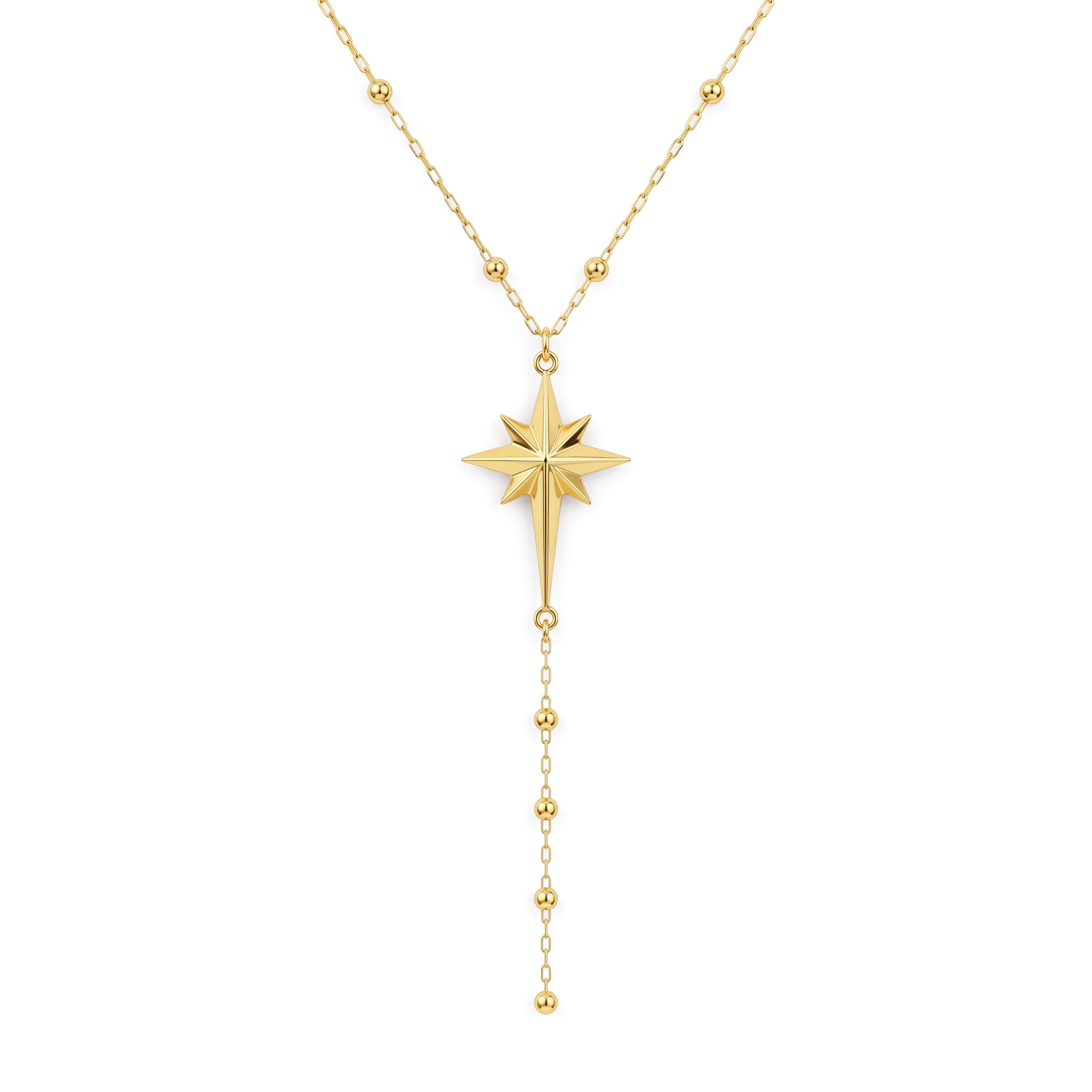 18K Gold Star Station Lariat Necklace