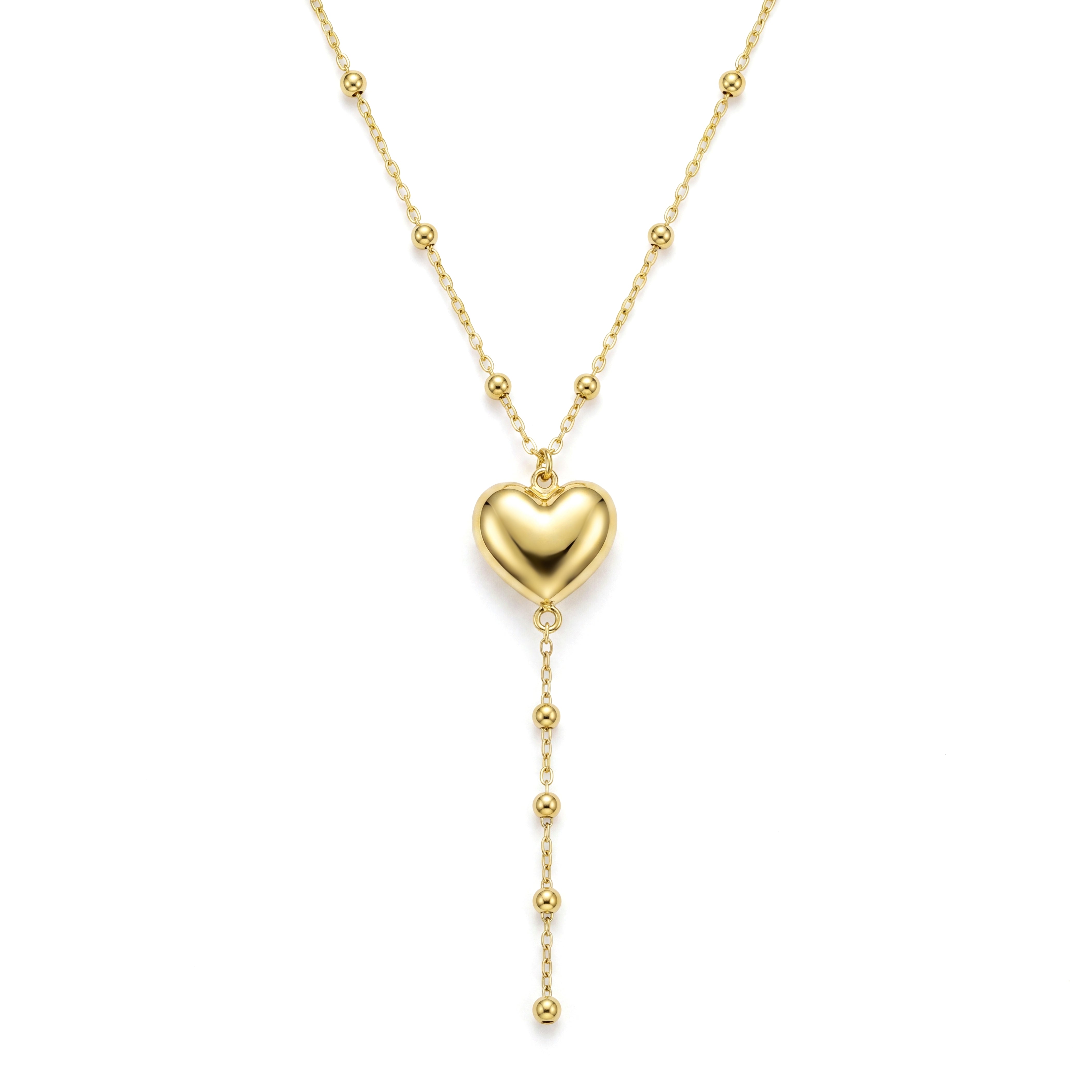 18K Gold Heart Station Lariat Necklace