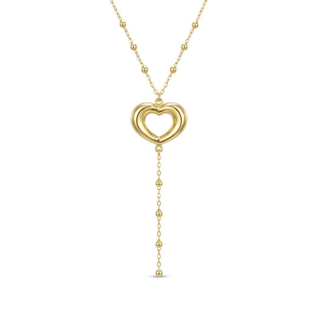18K Gold Heart Station Lariat Necklace