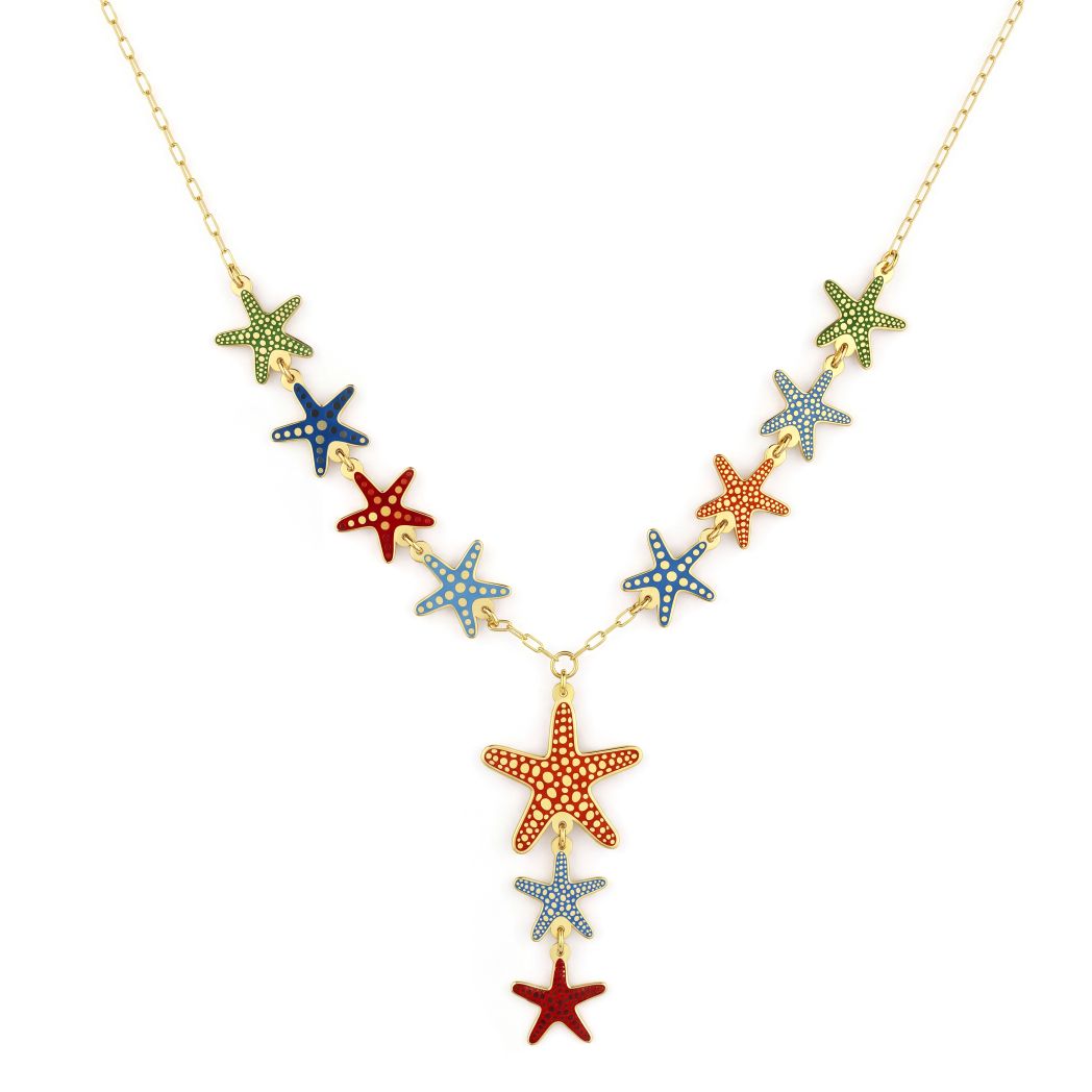 18K Colorful Gold Lariat Necklace