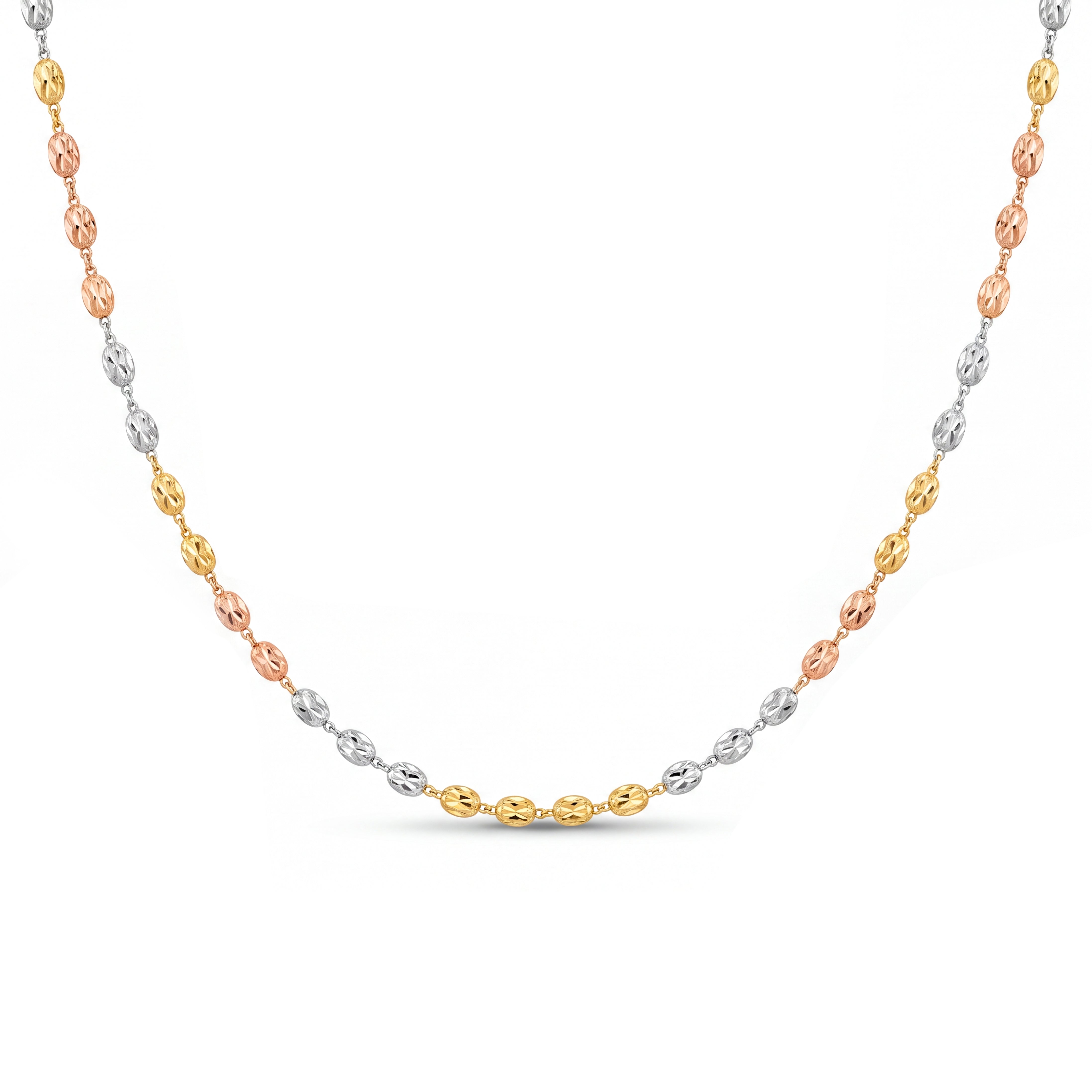 18K Tri-Tone Oval -Cut Bead Layering Necklace