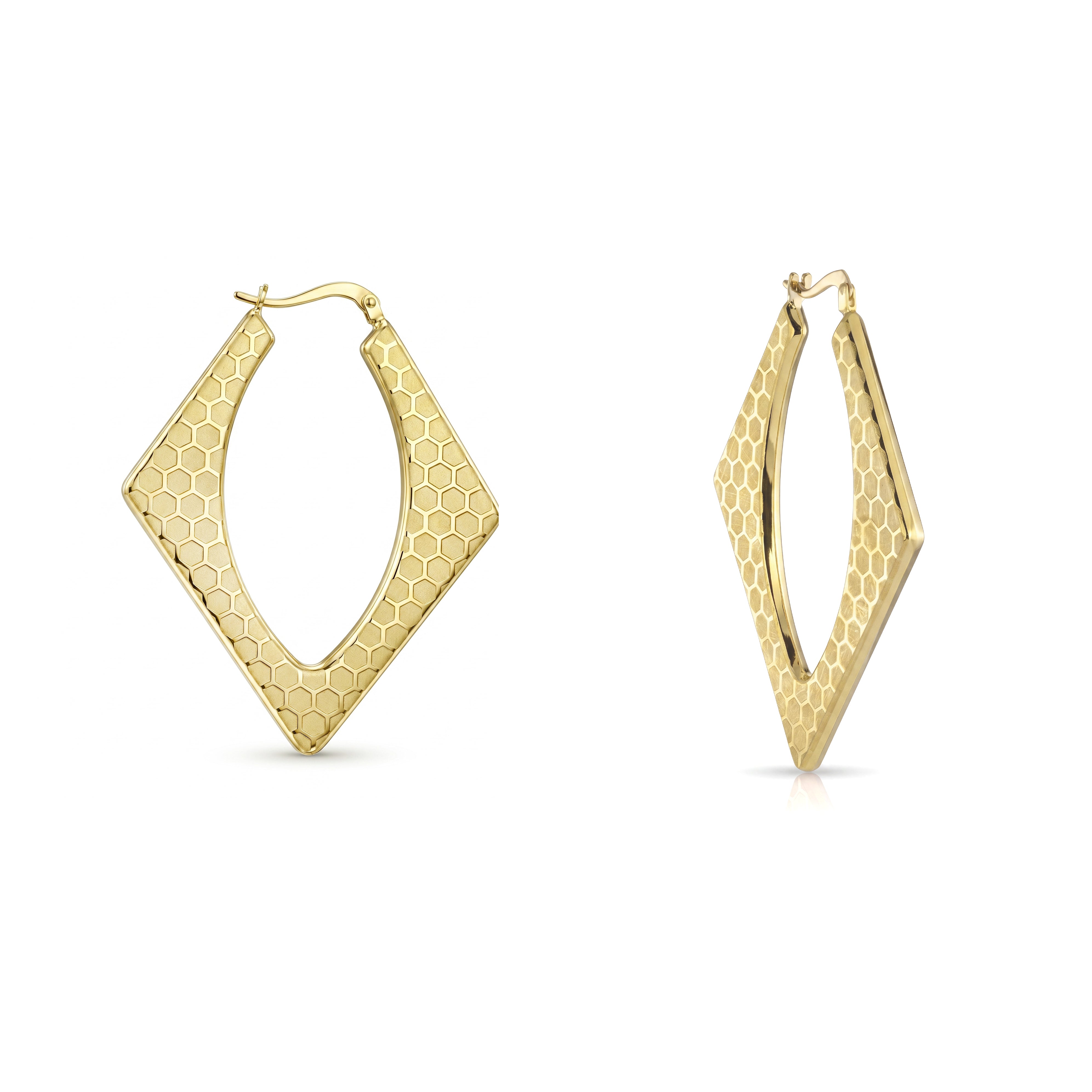 18K Modern Honeycomb Patterned -Shape Hoops