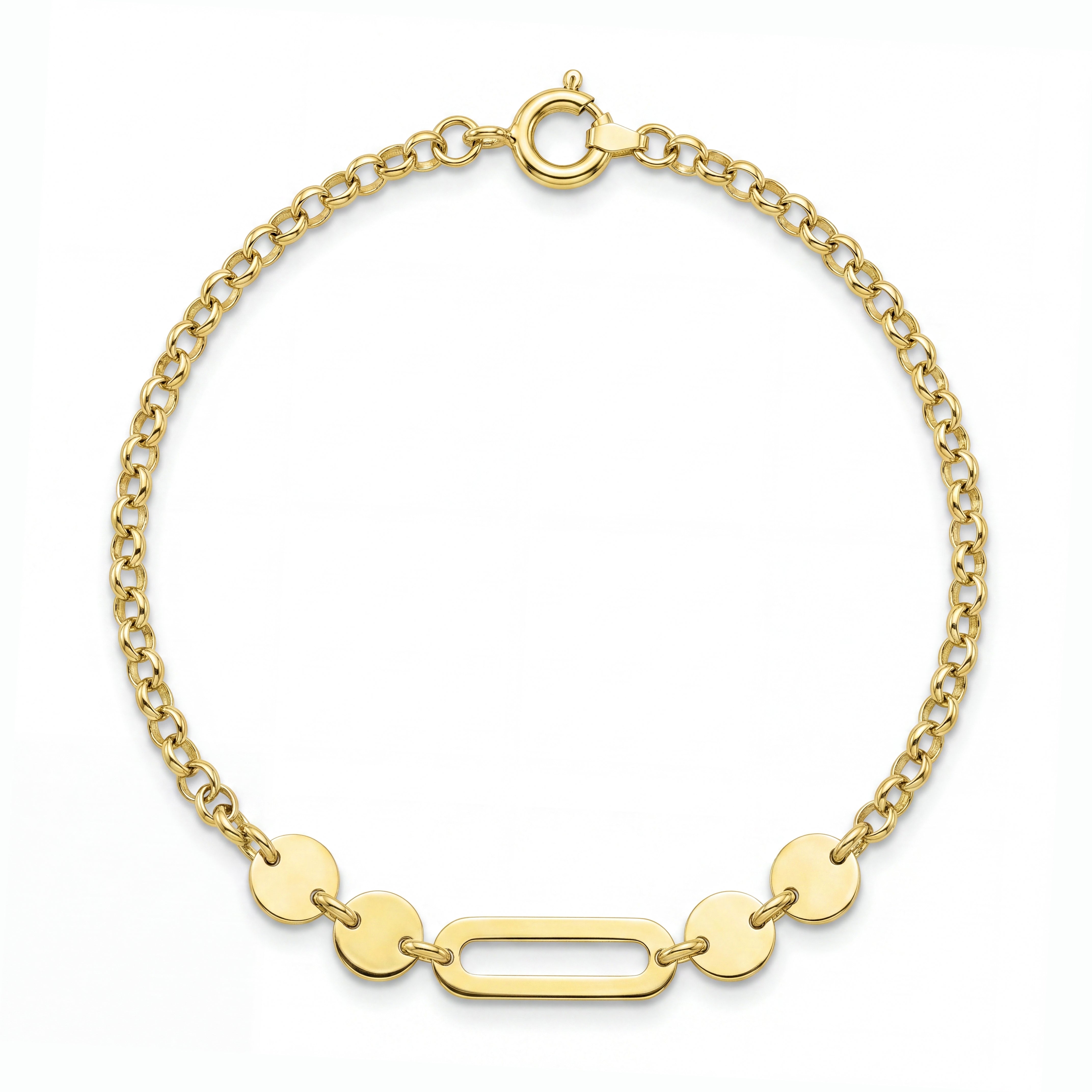 18K Gold Disc and Geometric Link Bracelet